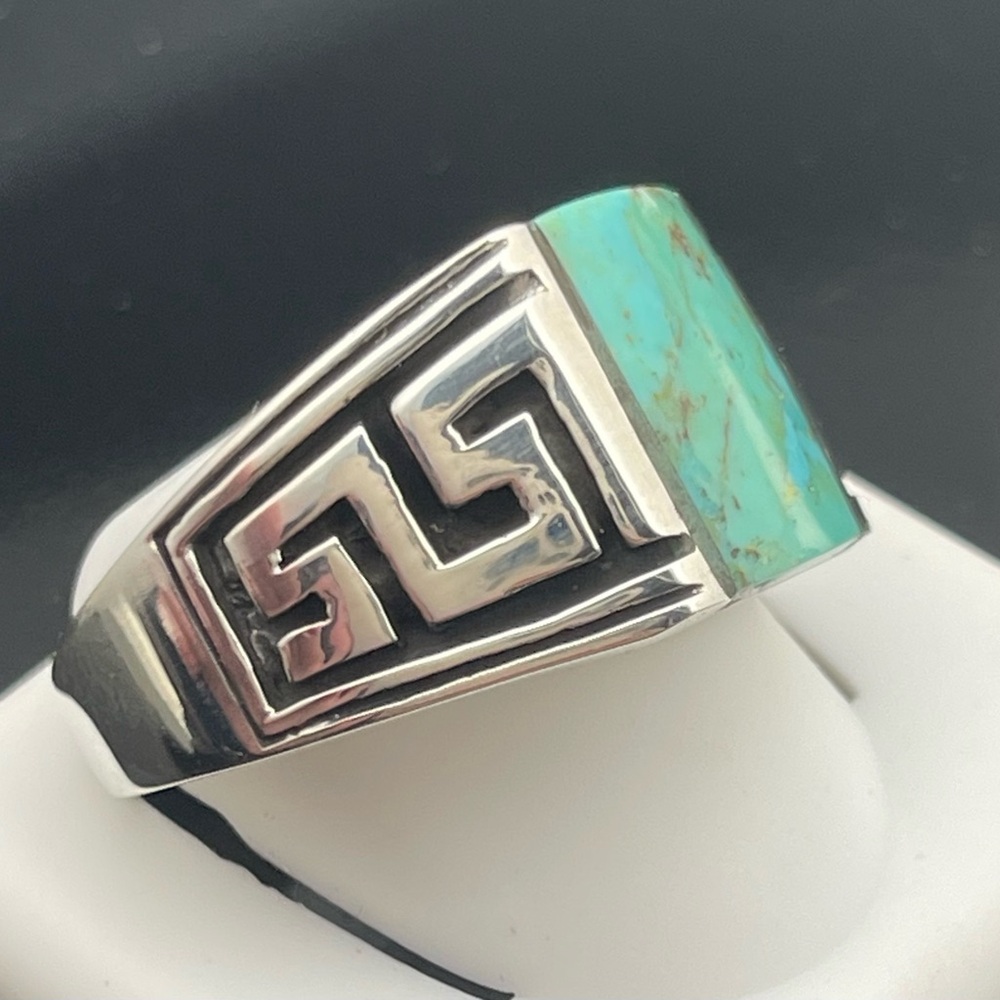 Silver and Turquoise Geometric Men's Ring